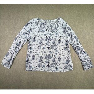 Lucky Band Women's Long Sleeve Shirt White‎ With Blue Florals Size Medium